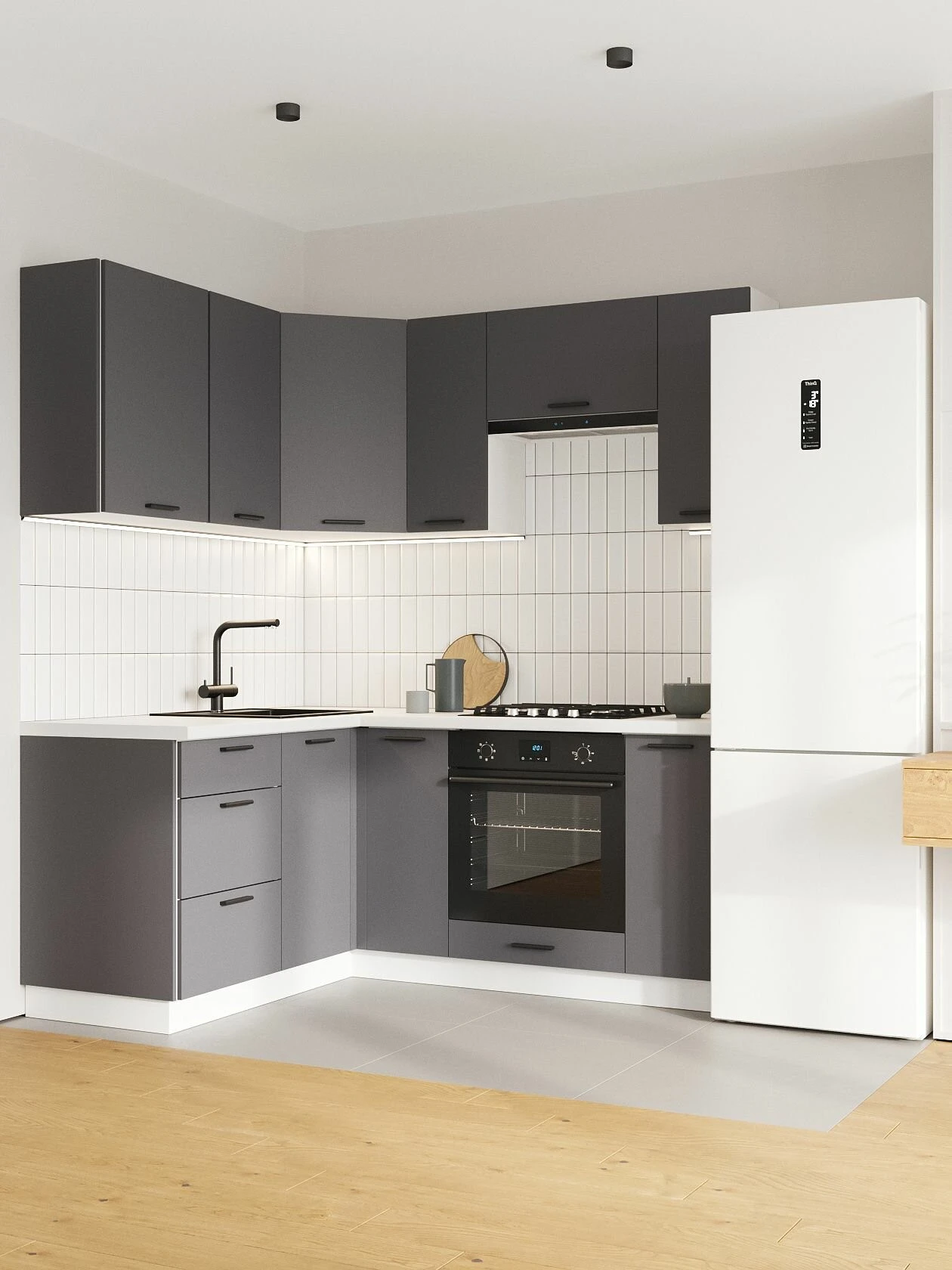 Кухонный гарнитур угловой Урбан 1.8х1.5 м, мебель для дома и кухни, Белый / Графит серый